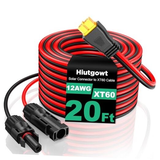 12AWG XT60 Solar Cable 20FT - Solar to XT60 Cable 3 10 15 25 30 40 - Black & Red