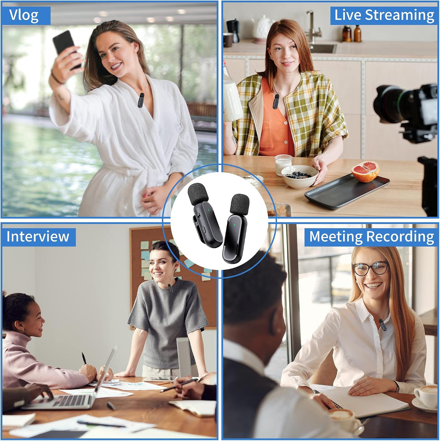 2 Pack Professional Wireless Lavalier Microphone for Iphone Ipad Android
