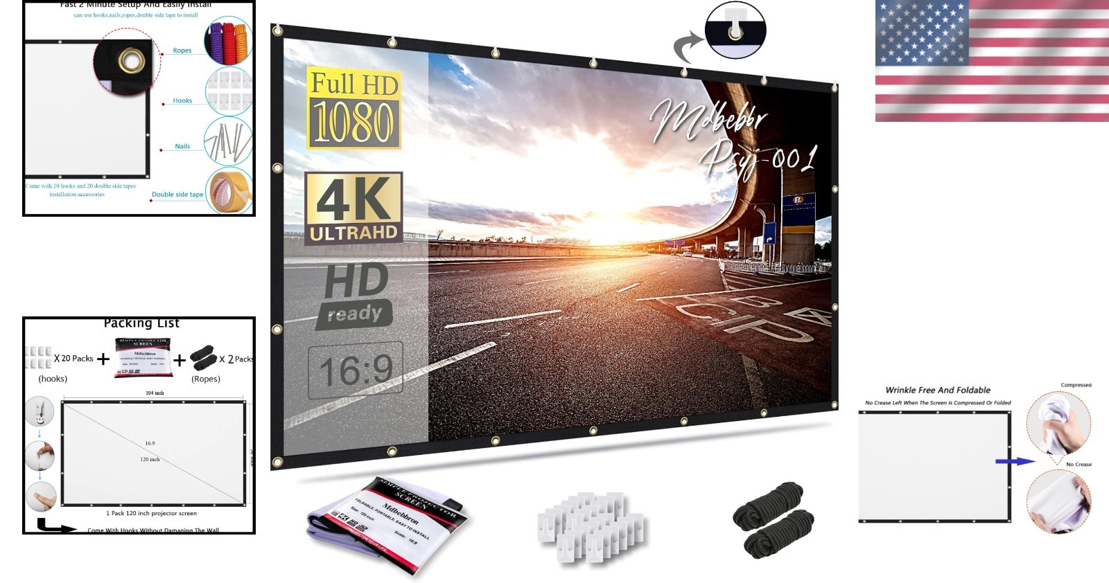 20" Foldable Projector Screen Double Sided Projection