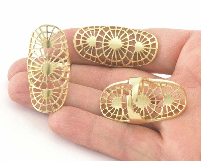 Sun Ring Adjustable Rustic Tribal Ethnic Motif Raw brass 17.5mm 7US inner size