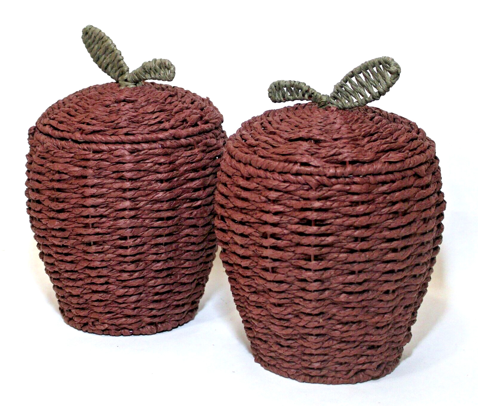 Woven Grass Basket Canisters 8"  Tall Apple Shape Set 2
