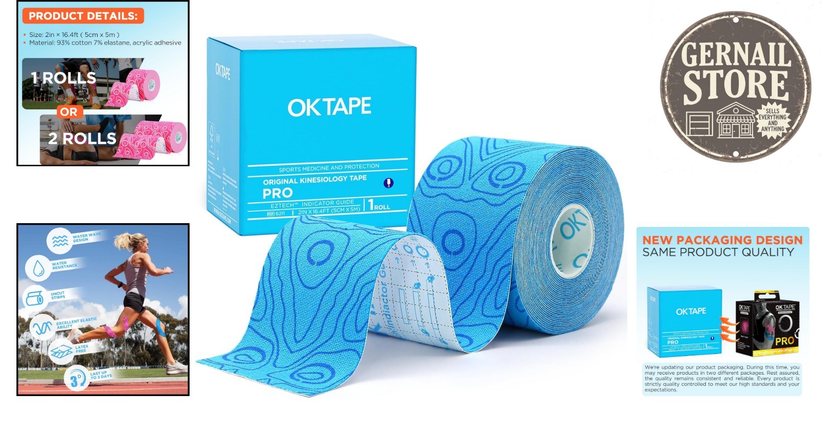 Professional Kinesiology Tape - 16ft Stretchable Performance Support, Blue+Blue