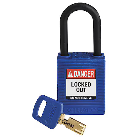 Brady Nyl-Blu-38Pl-Kd Lockout Padlock, Keyed Different, Nylon, Blue, 1 1/2 In