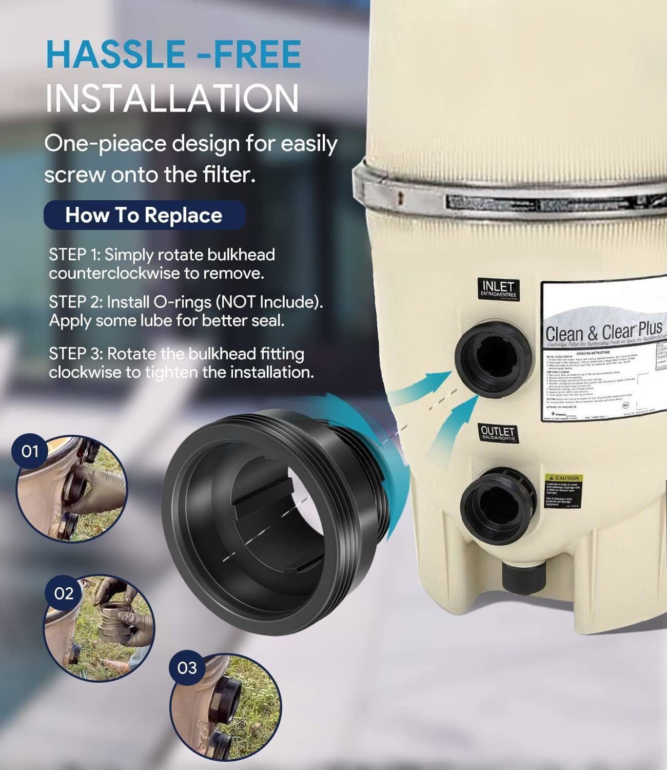 Replace for Pool & Spa Filter, Clean & Clear Plus 194801 Bulkhead Fitting 2-Inch