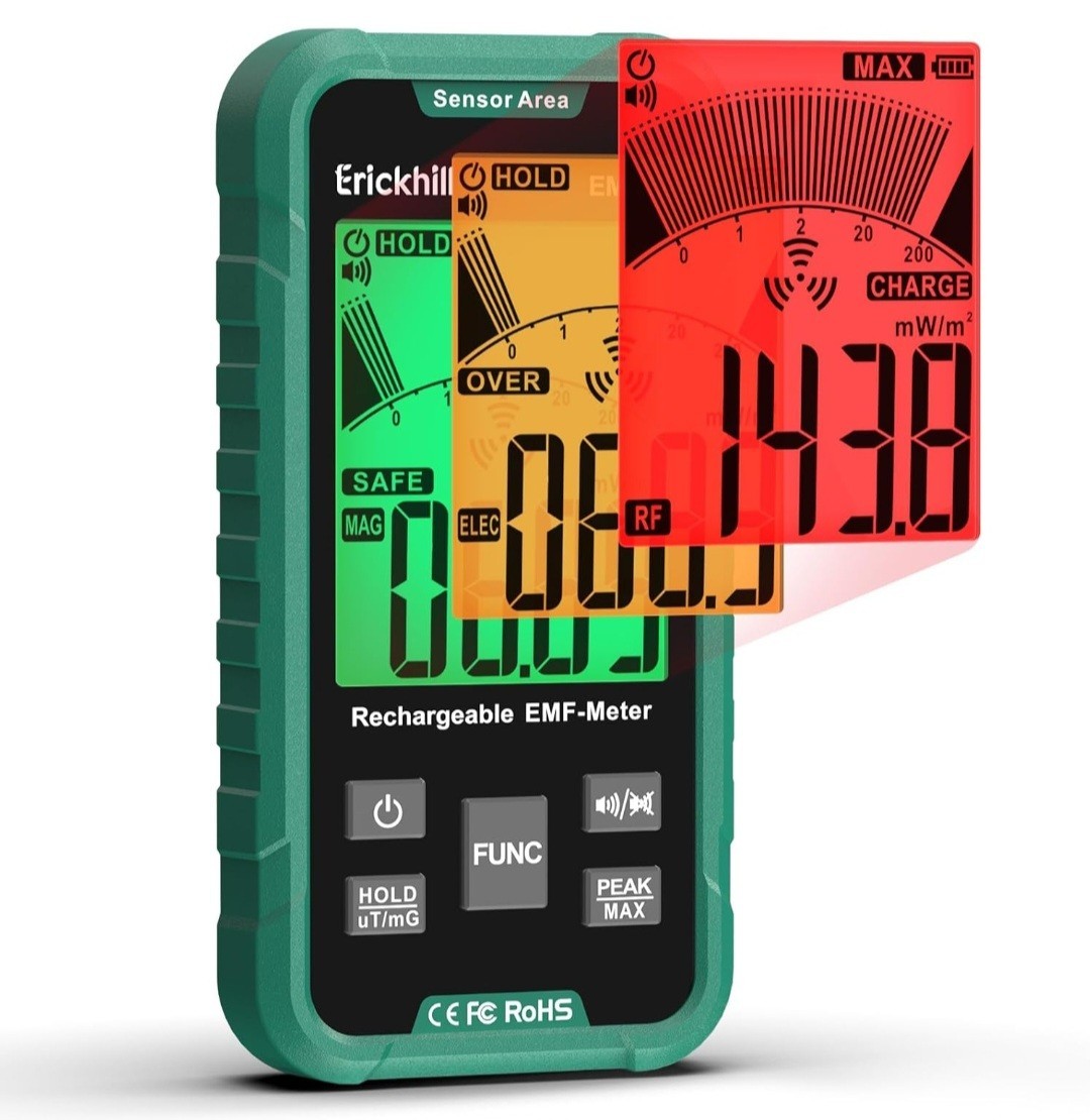EMF Detector, 3‑in‑1 Portable EMF Meter and Radiation Detector for RF, EF, MF, &
