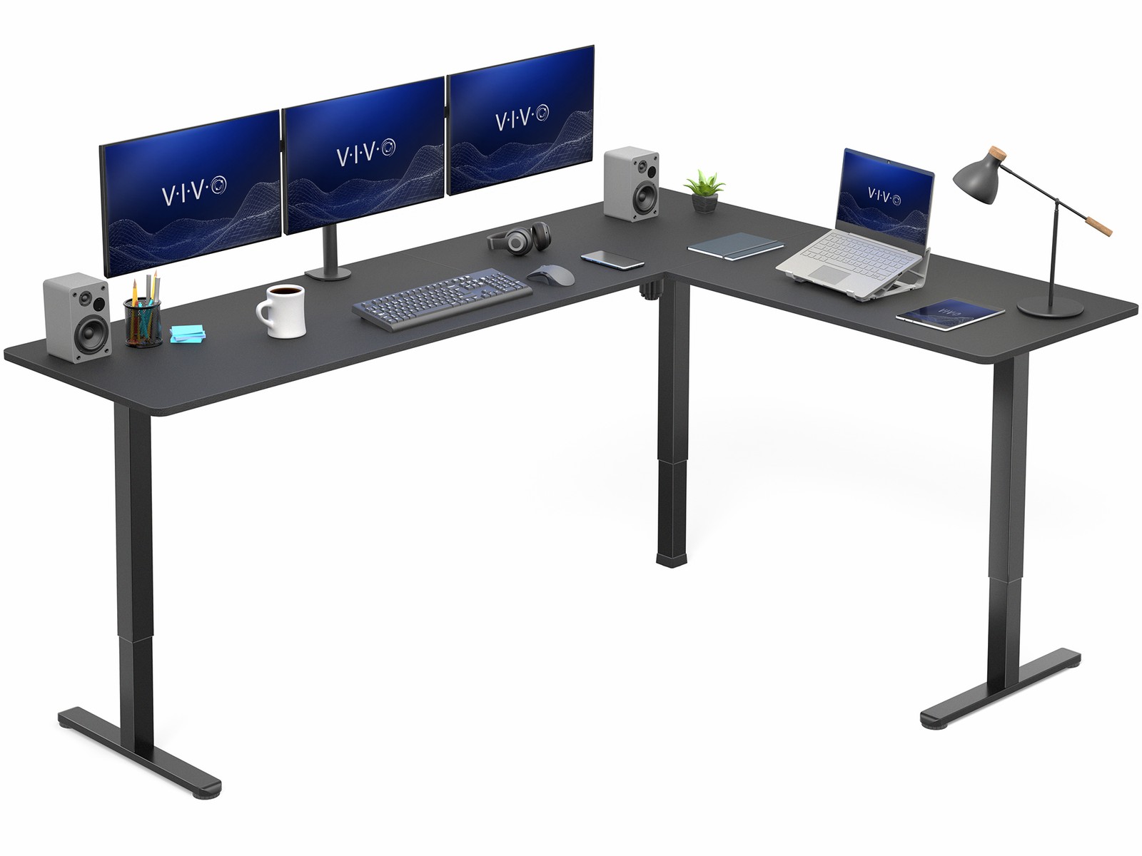 VIVO Black Electric 84" x 63" Corner Standing Desk, L-Shaped Workstation