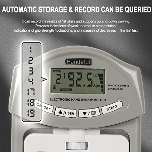 Grip Strength Tester, Hand Grip Dynamometer, Electronic Handgrip Grey 198Lbs