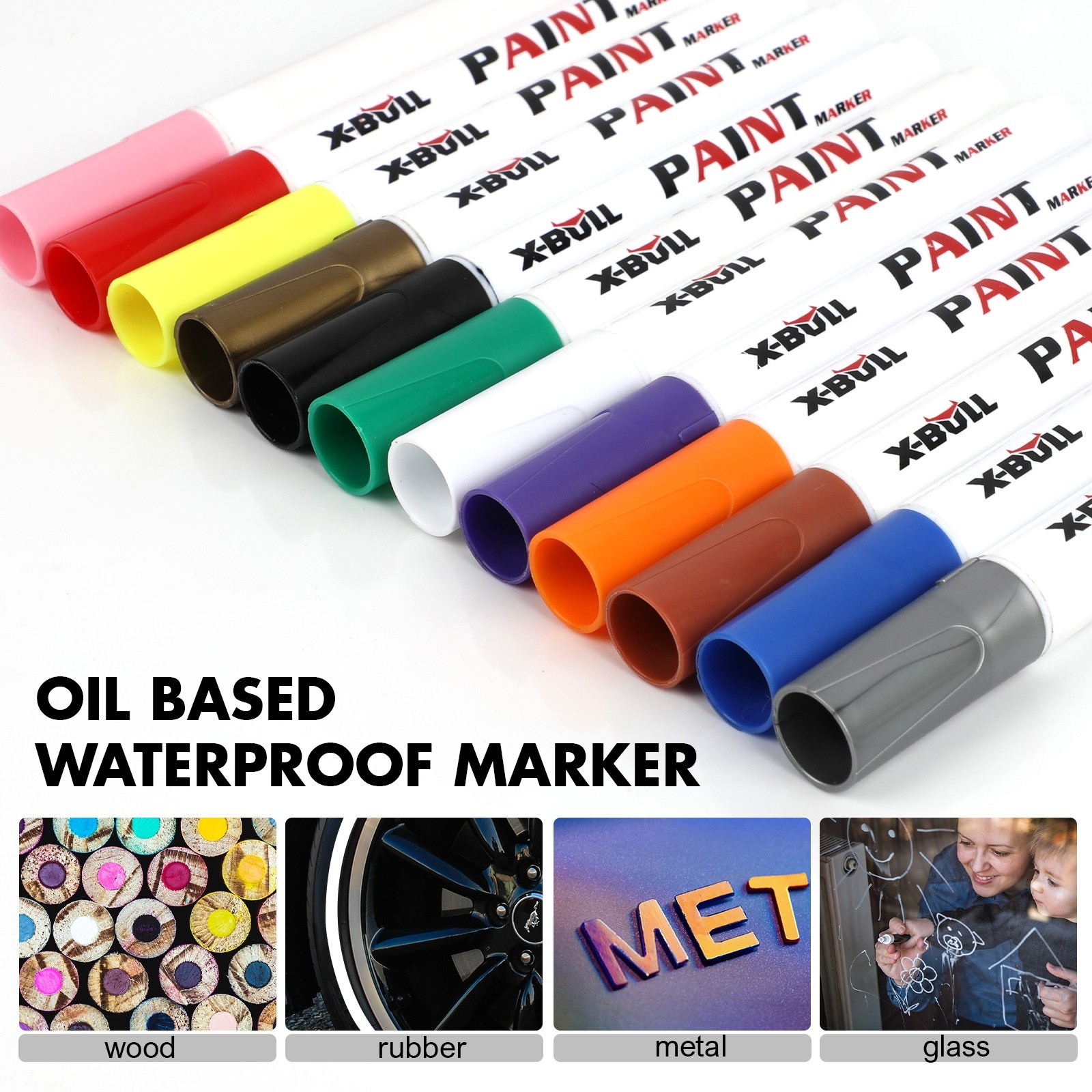 12 Colors Oil Based Paint Markers Waterproof Permanent Pens for Car Tire Canvas