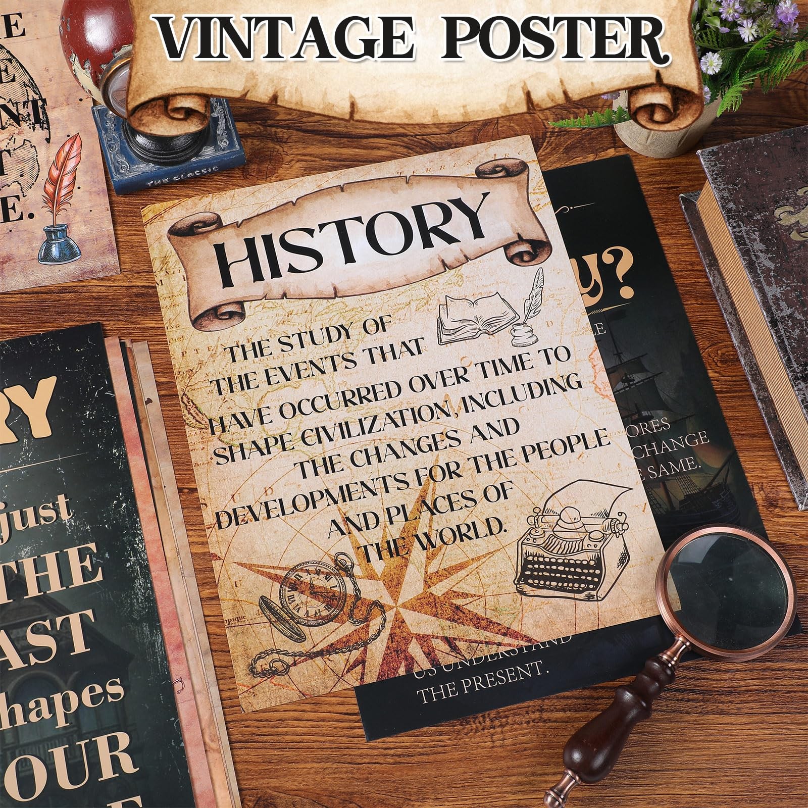 9 Pack Social Studies Classroom Decorations History Posters for Elementary, C