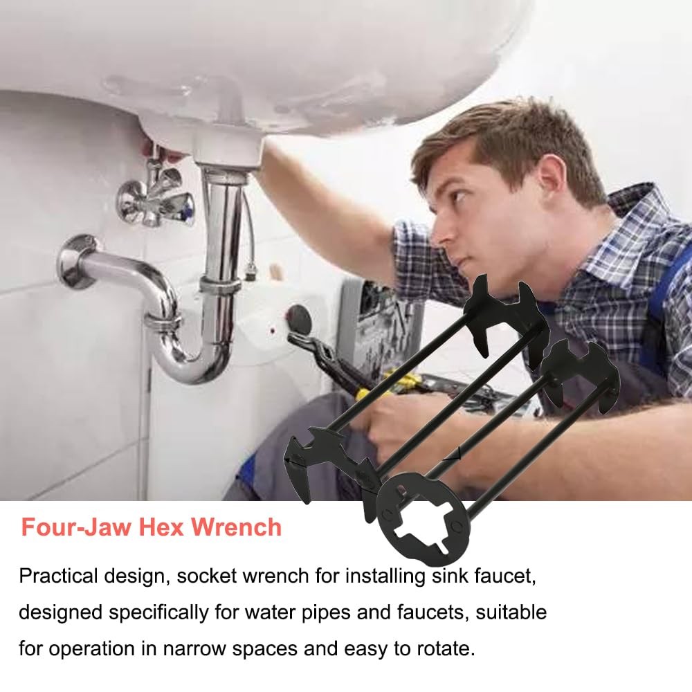 Multifunctional Basin Wrench, Carbon Steel Faucet Tool for Sink and Tight Spaces