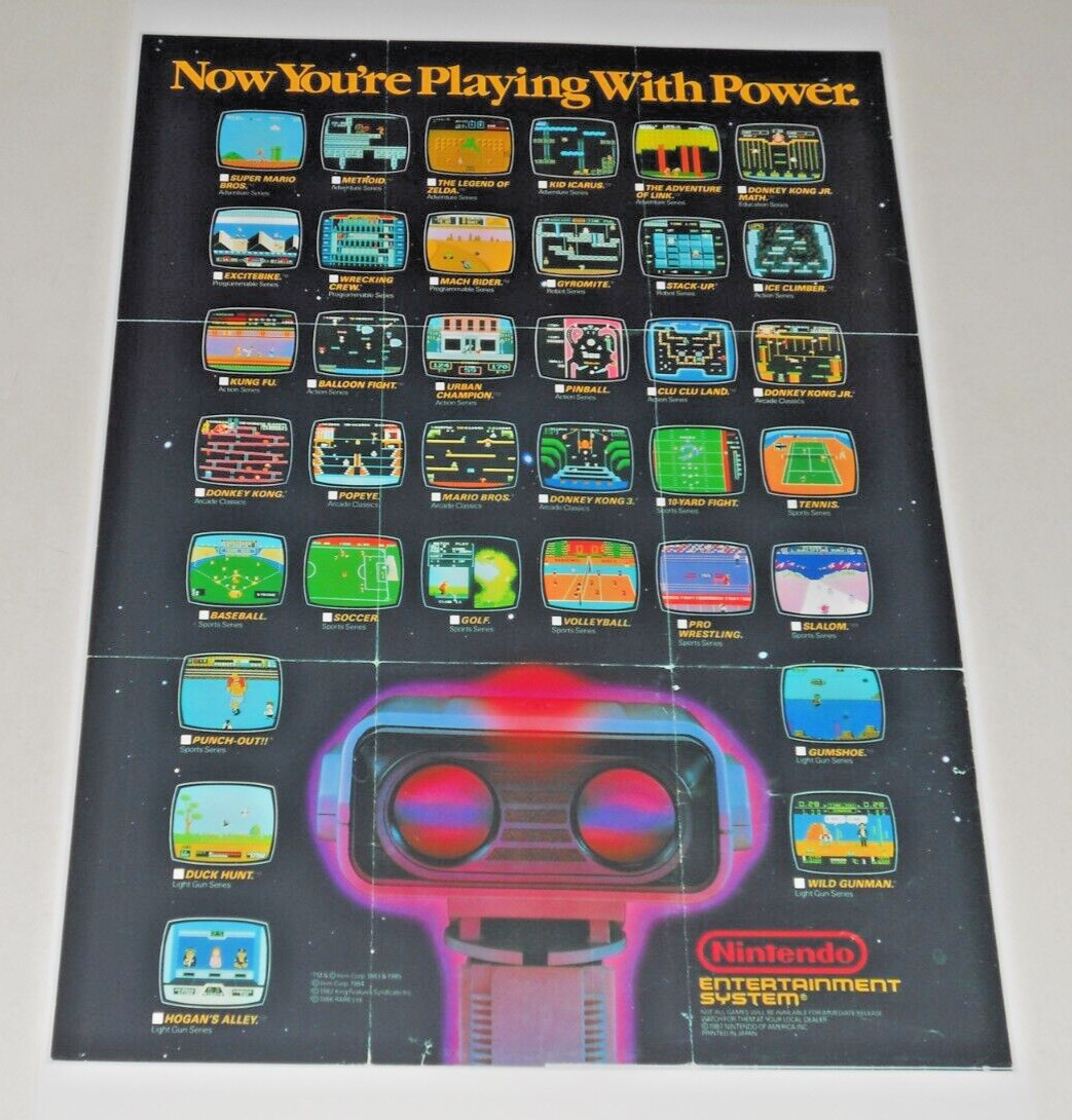 Nintendo NES 1986 Games Poster 1990 19" by 13" Screenshots and Robot!