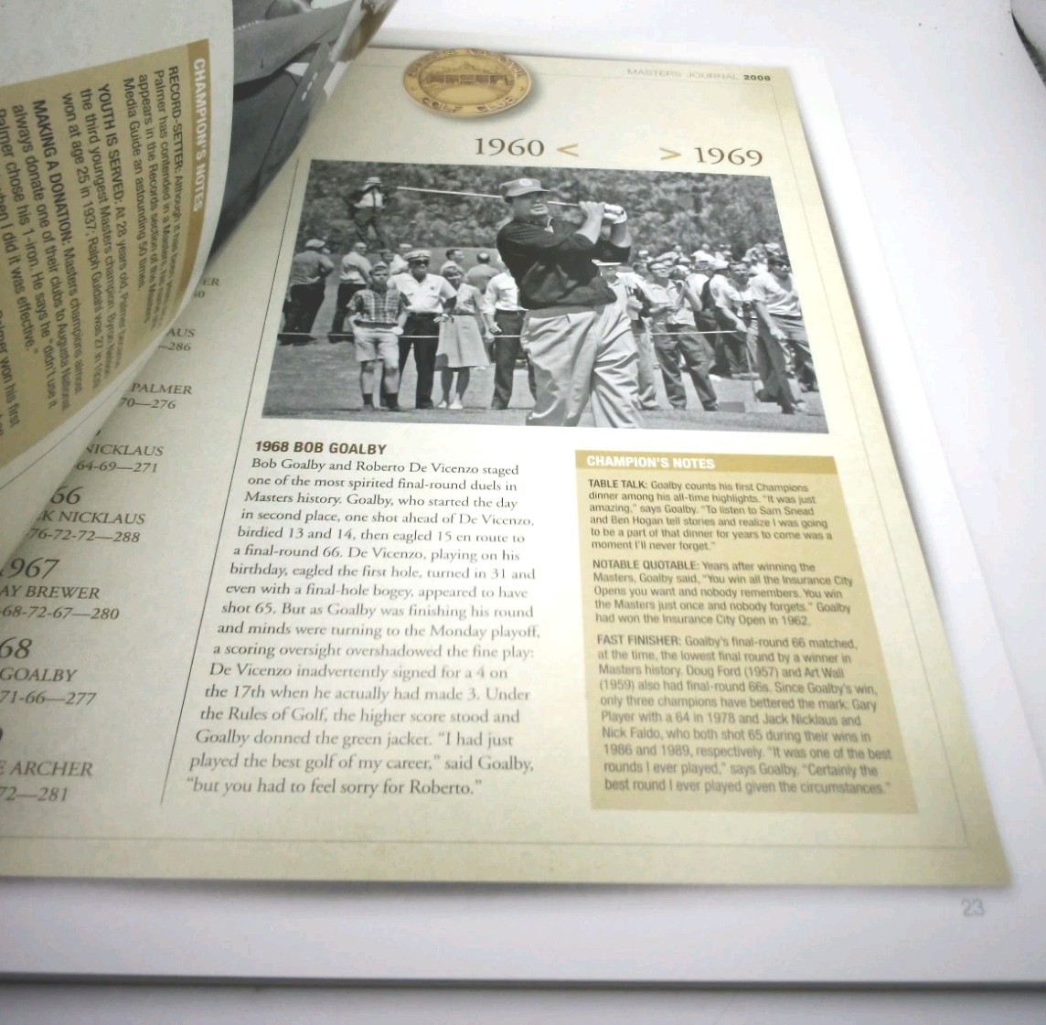 Excellent 2008 Masters Golf Journal program Augusta National winner Immelman