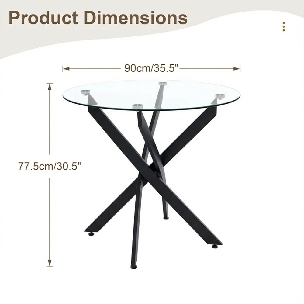 Round Dining Table 35.5" Glass Dining Table with Gold Legs Modern Kitchen Table