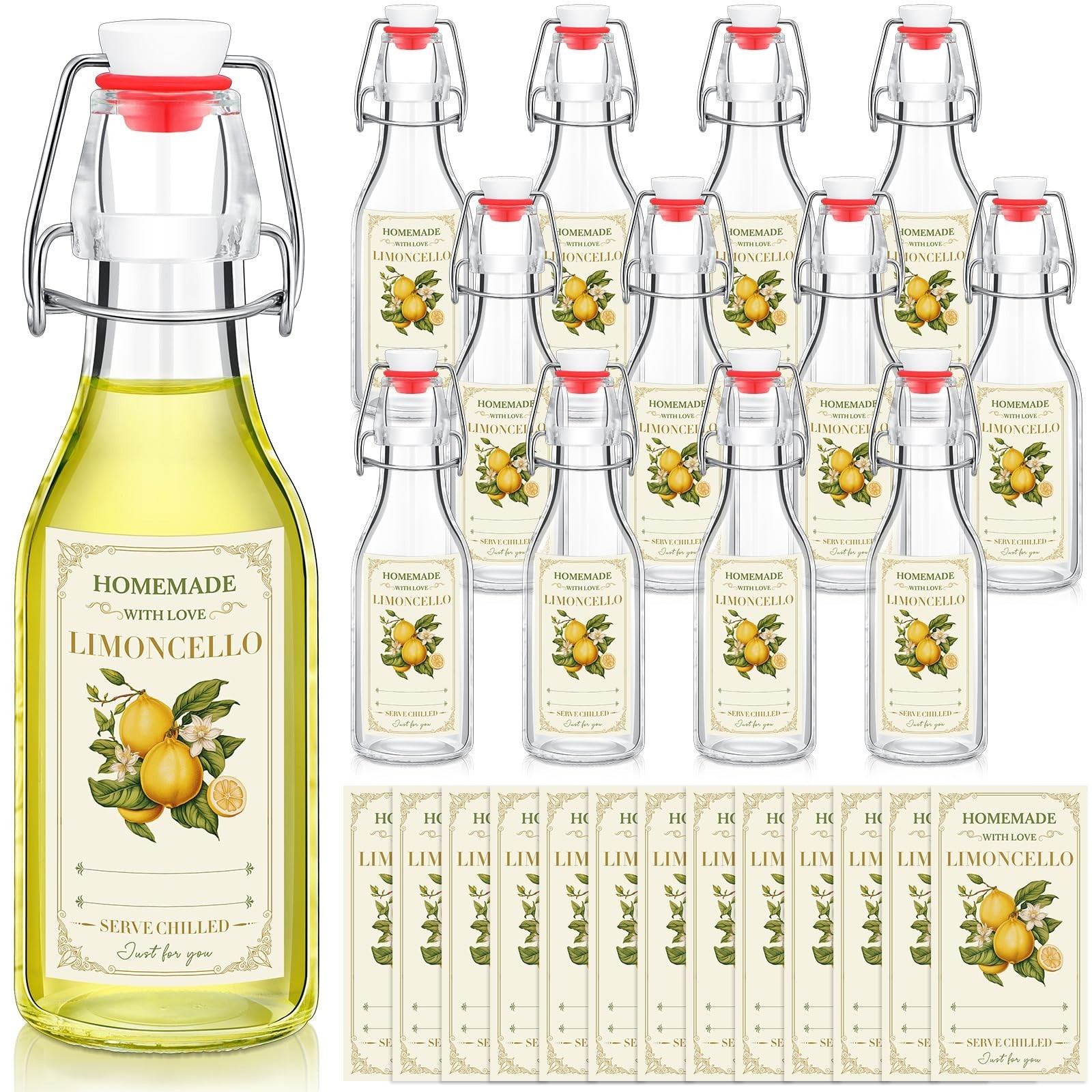 Havawish 12 Sets Limoncello Swing Top Glass Bottles for Homemade 8 oz Flip Cl...