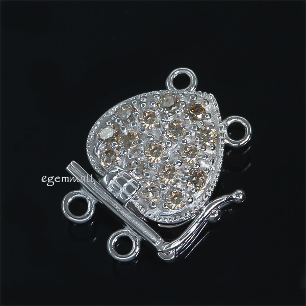 Fine Sterling Silver 2-Strand Pearl Heart Box Clasp with Champagne CZ #51762