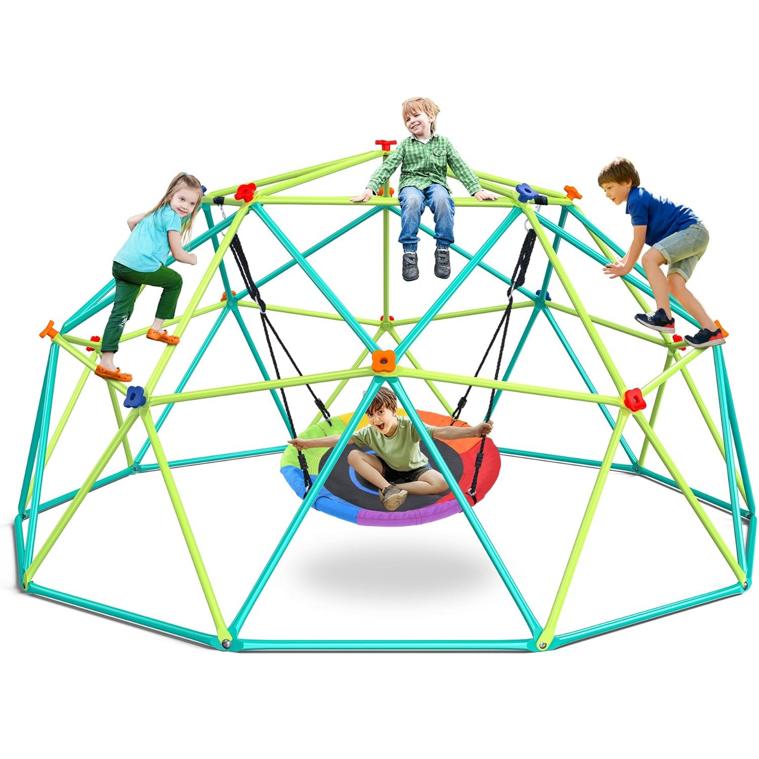 10ft Climbing Dome Swing Set with Saucer Swing Jungle Gym for Kids Outdoor Gifts