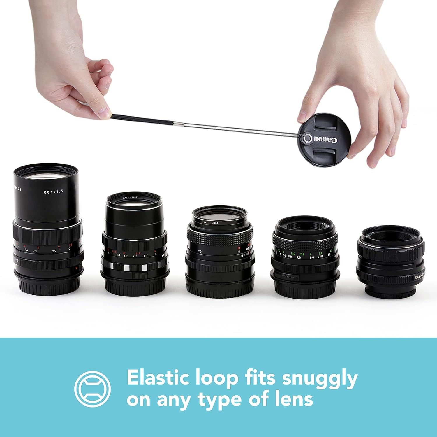 Camera Lens Cap Leash Holder for DSLR SLR – Elastic String Tether, 3 Pack