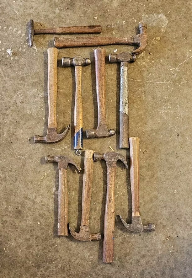 Vintage Hammer Lot Of 10; Ball Peen, Claw, & Tack Hammers
