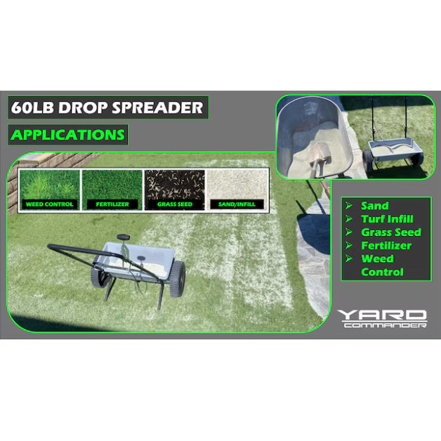 Yard Commander Drop Spreader 60-lb Capacity Compatible with Fertilizer, Seed