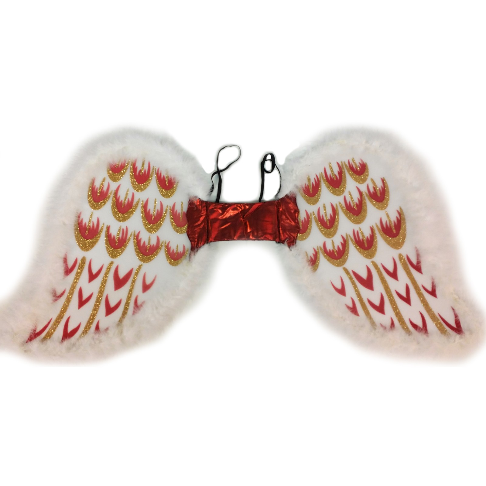 Angel or Devil Costume Fur Trim Glitter Wings, White Gold Red, One Size 17"