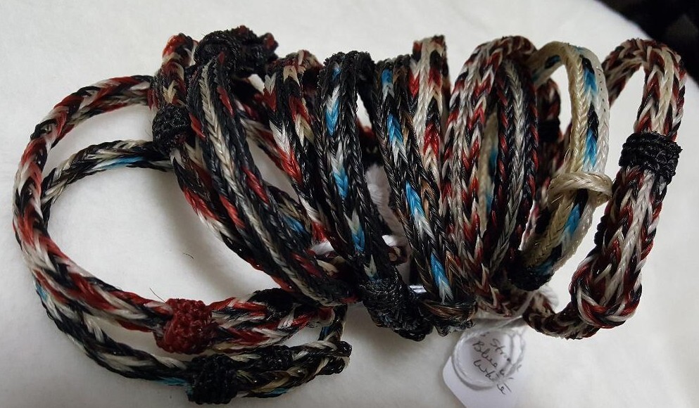 Horse Hair Bracelet - 3 Strands   TWO Color choices w/ BLUE or RED Detail