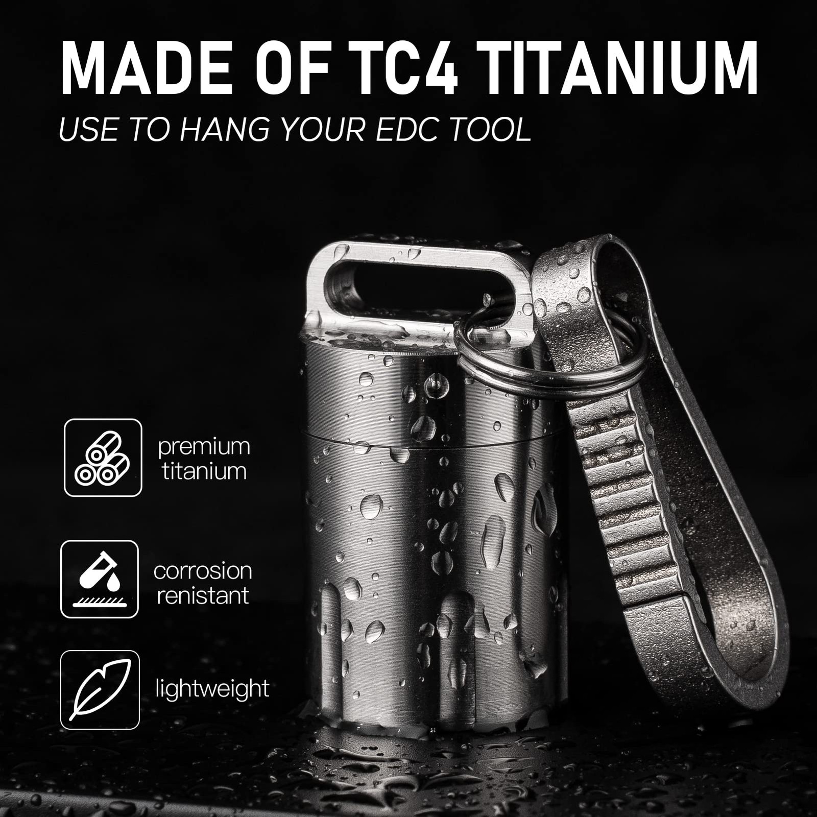 Titanium Small Holder Keychain, Portable Case Waterproof Pocket Container Car...