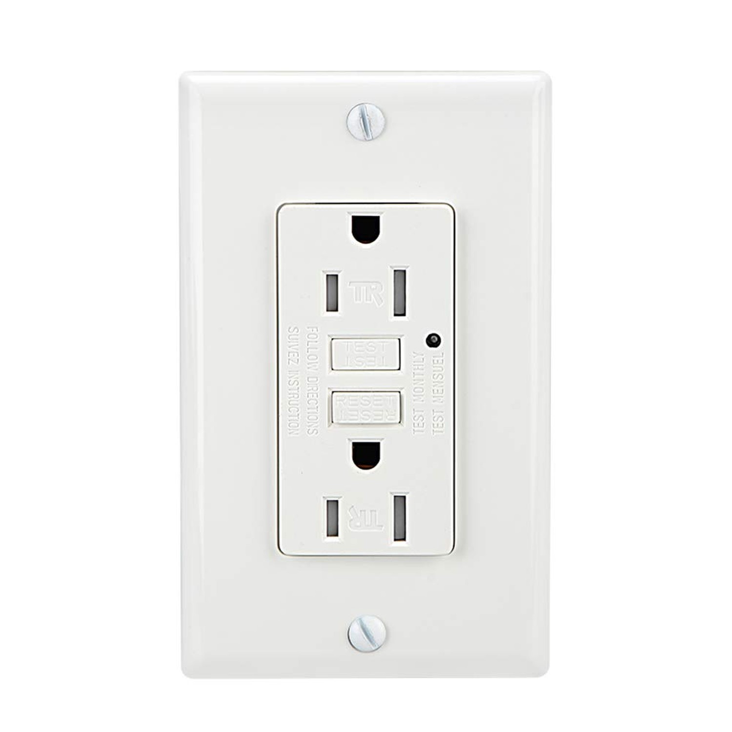 LEOD 15A 125V Self-Testing GFCI Outlet with Green led Indicator Light, 2 Pcs ...