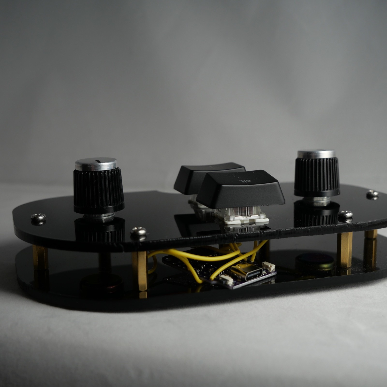 Black Acrylic Midi Controller with 2 Note Buttons and 2 Potentiometer Knobs