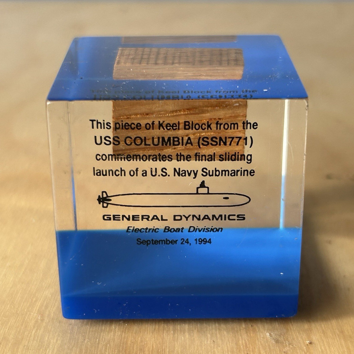 1994 US Navy Submarine Electric Boat USS Columbia SSN-771 LAUNCHING Keel Block