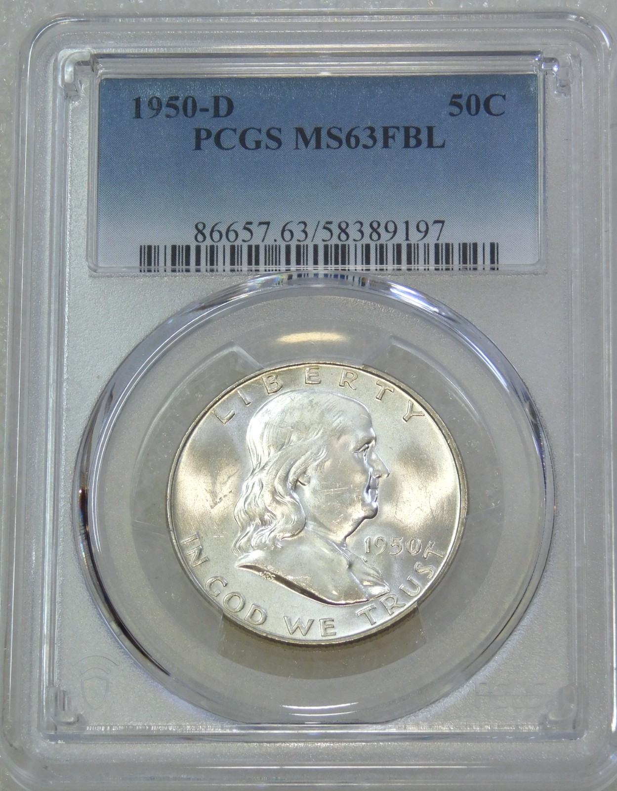1950-D Franklin Half Dollar PCGS MS63FBL Frosty Luster PQ New Holder #Q397G