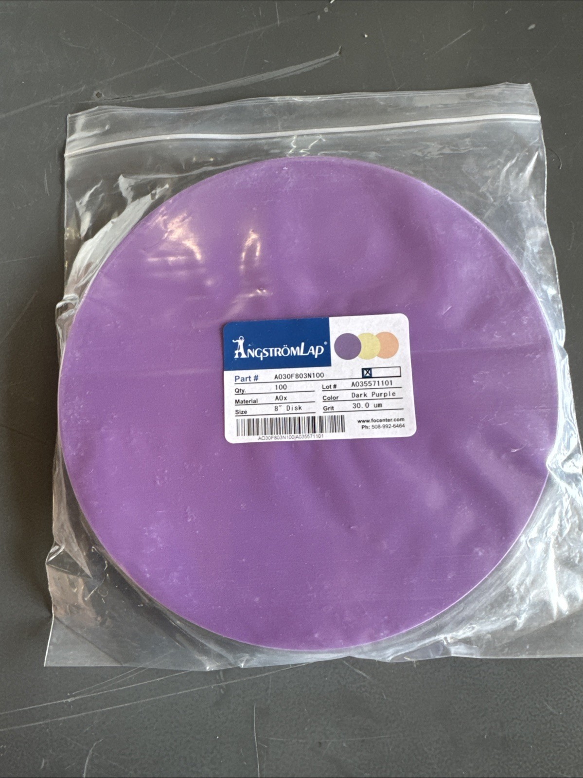 100 Lapping Film 30um 8" Disk Aluminum Oxide Polishing Film Purple Disk