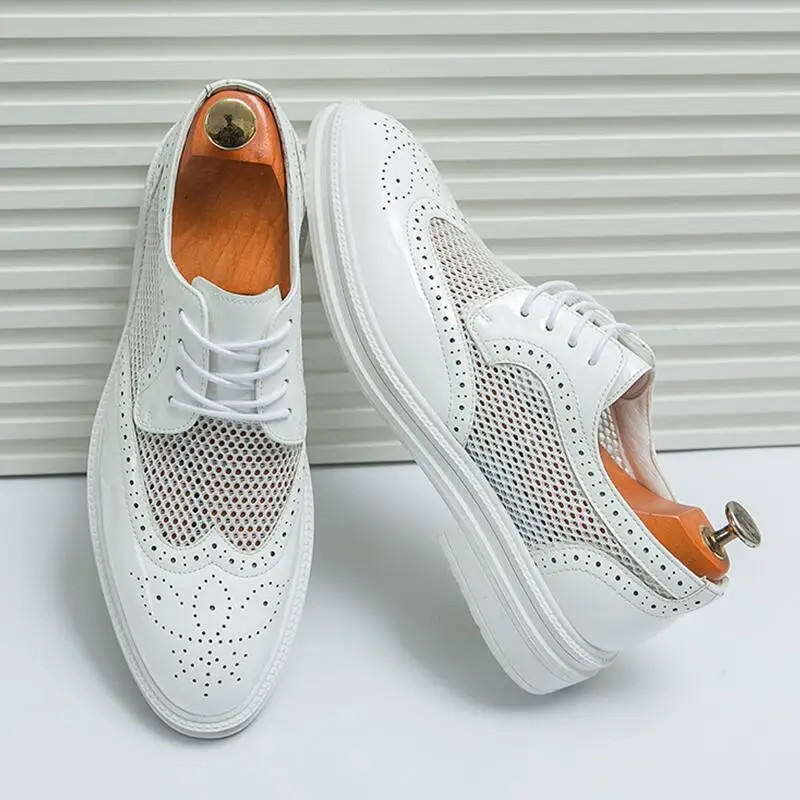 Luxury Brand Summer Oxford Men's Wedding Shoes Pointed Toe Dress Brogue Boots