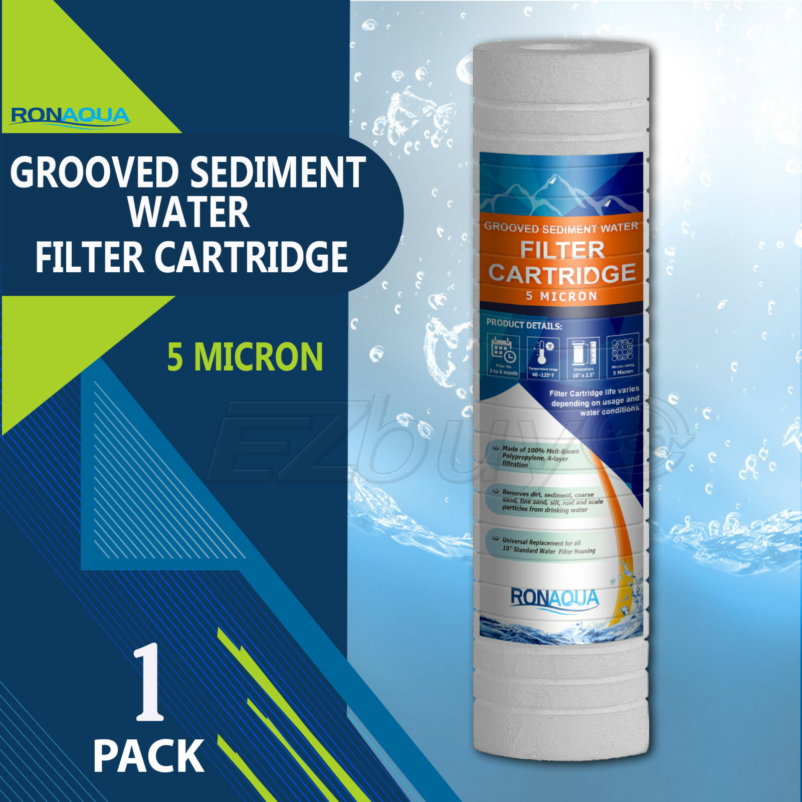 Grooved Sediment 5 Micron Water Filters Cartridge 2.5" x 10"