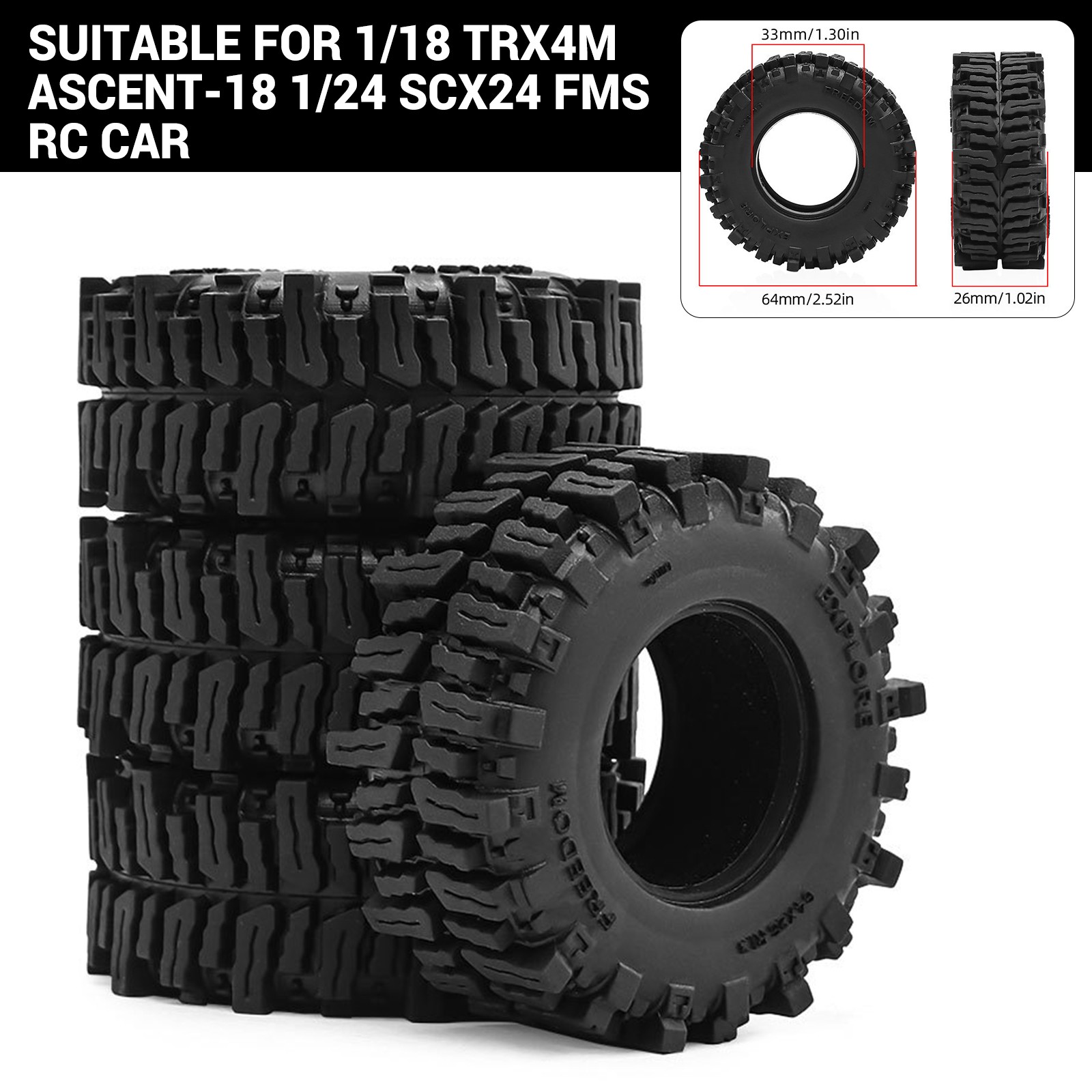 4PCS RC Car 1.3" Rubber Tires for 1/24 SCX24 FCX24 1/18 TRX4M TRX4-M RC car