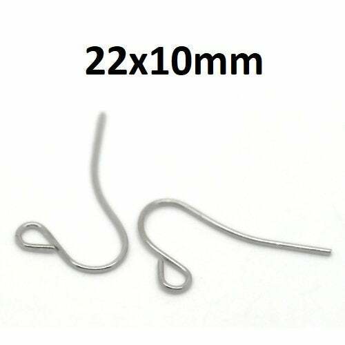 100 pcs Silver Tone Earring Hooks with Loop Hole – 22mm x 10mm –Hole Size: 1.9mm