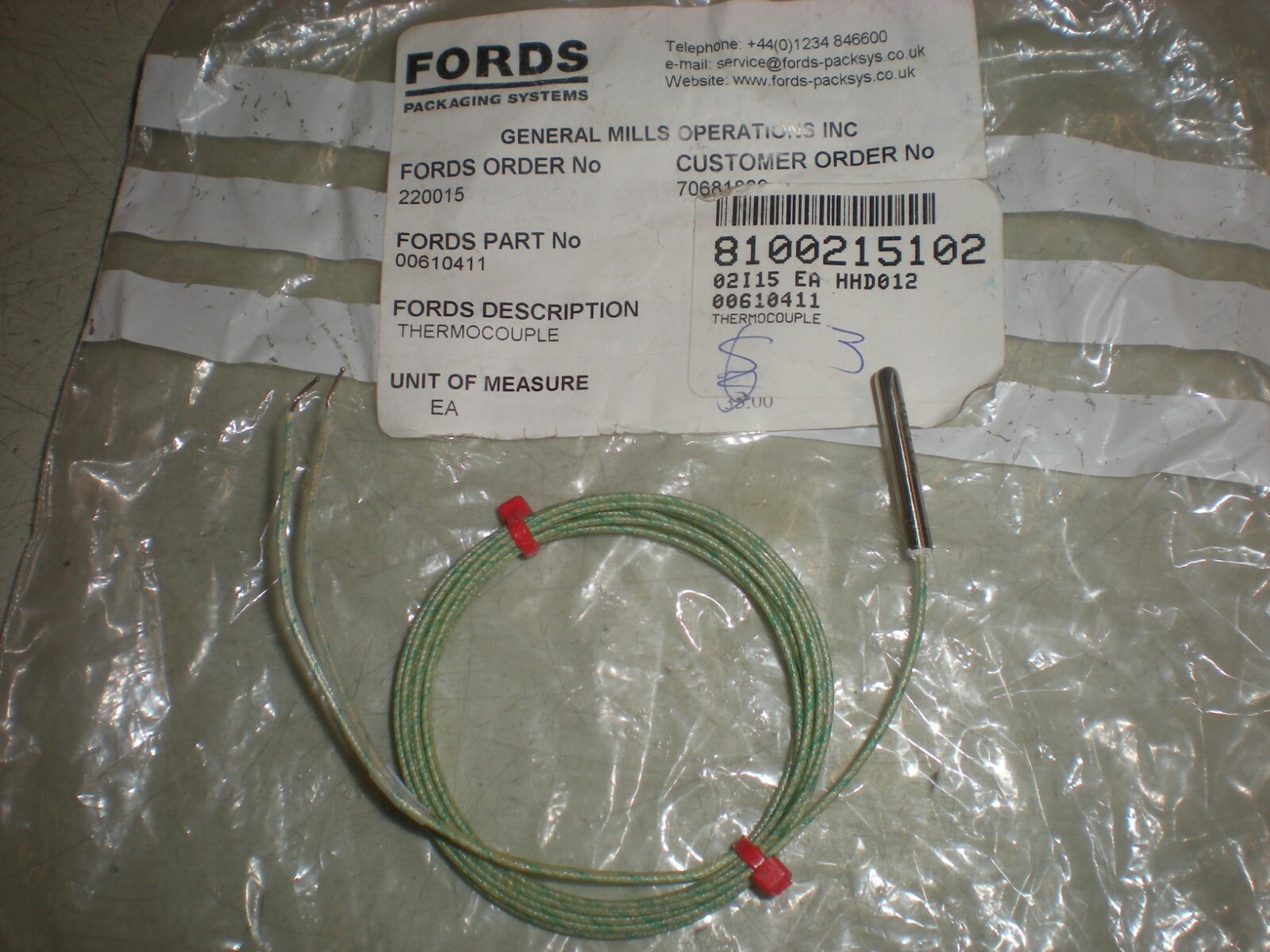 Lot of (16) Fords Packaging Systems 00610411 Thermocouples - NNP