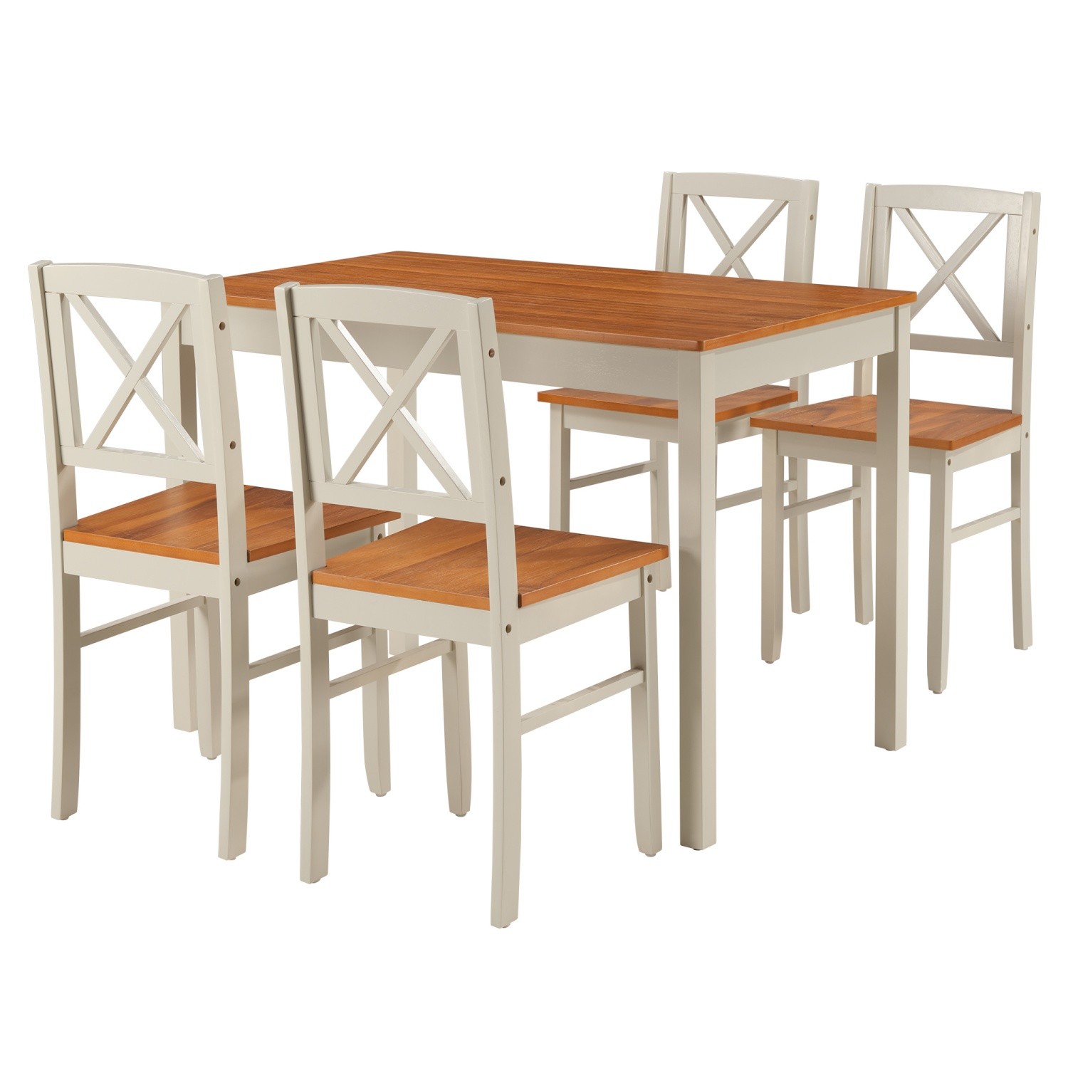 Modern 5-Piece Kitchen Dining Table Set w/ Solid Wood Rectangle Table & 4 Chair