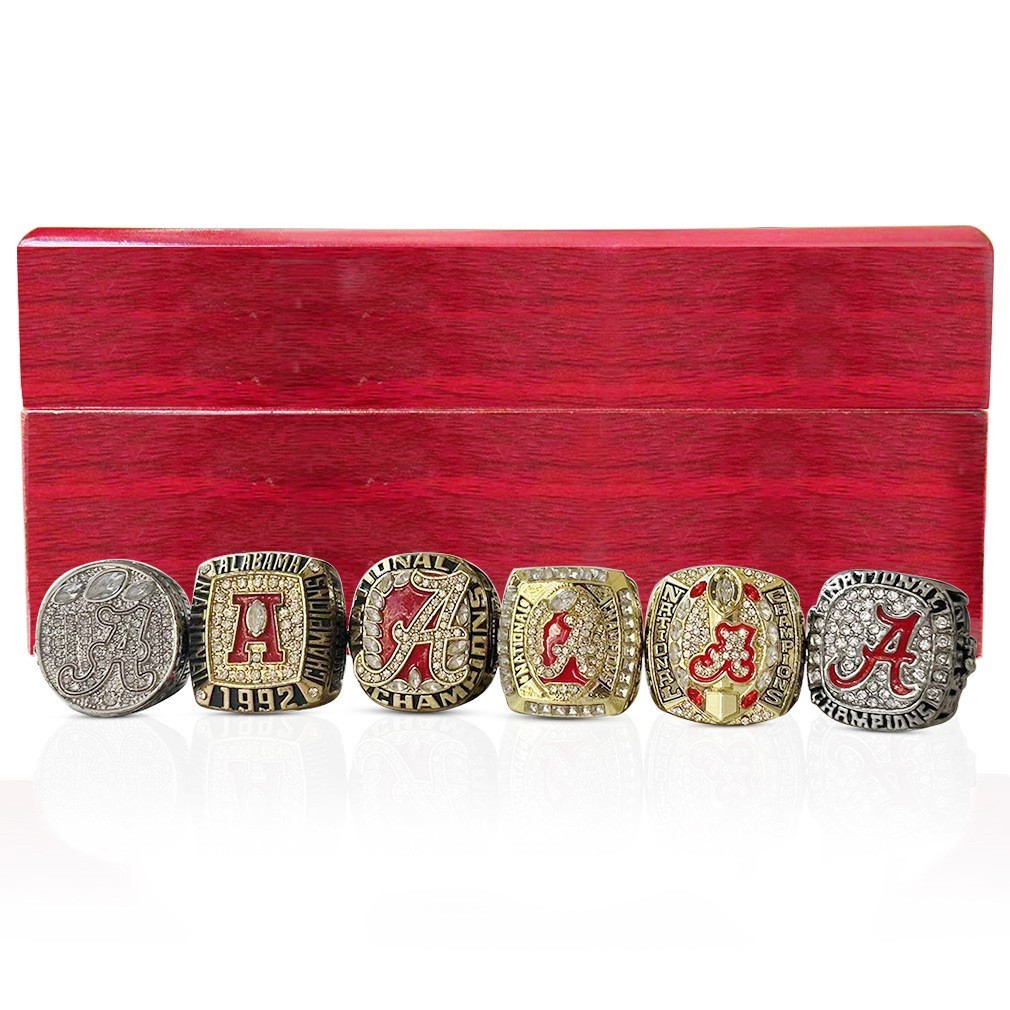 Alabama Crimson Tide 6x NCAA Football Championship Ring Set with Display Box