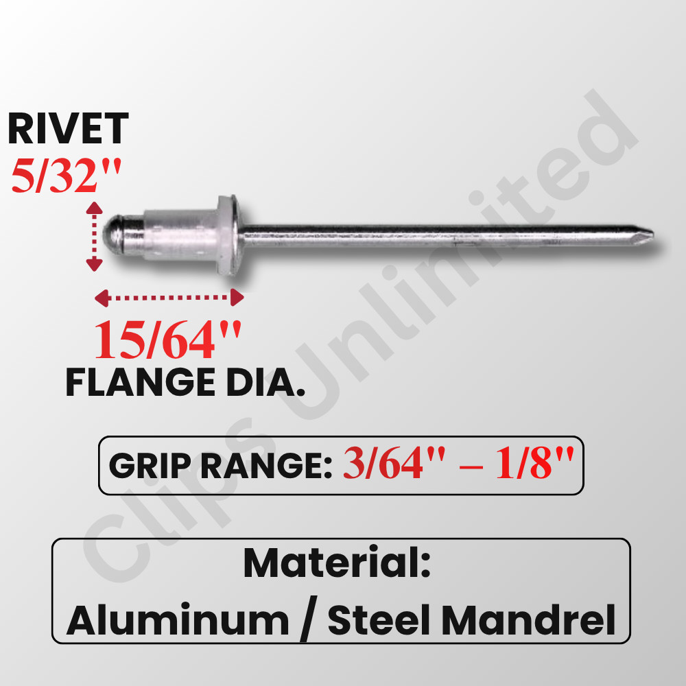 A 20788 Special Rivet 1/8" D,3/64–1/8" Grip 15/64" Flange 9026904051, 25-1000PCS