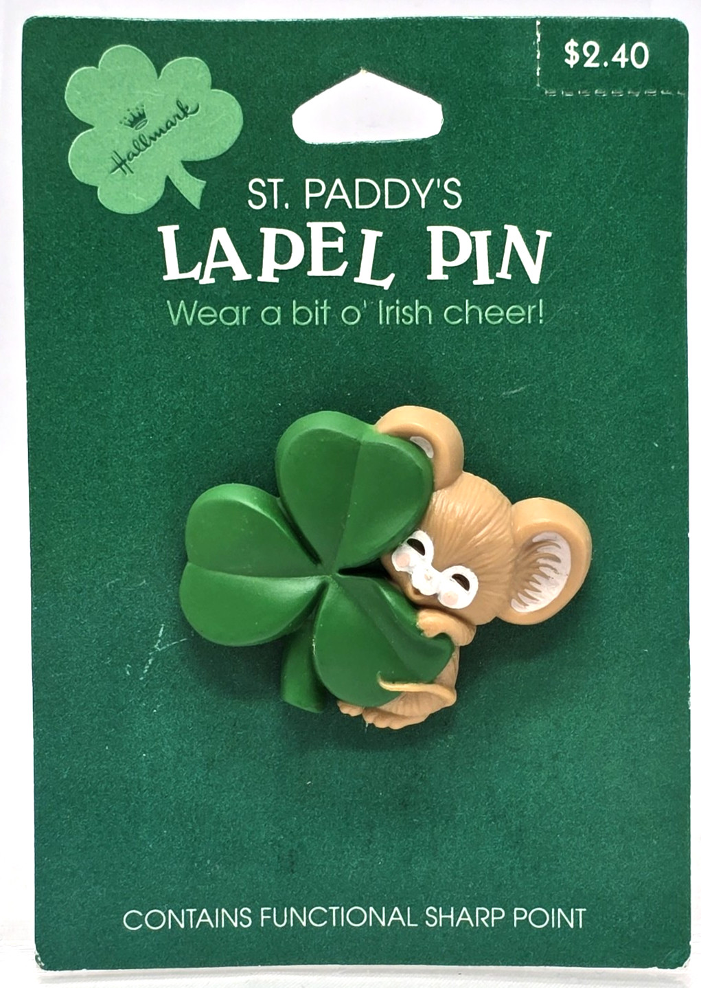 NEW Vtg Hallmark St. Paddy's Lapel Pin Mouse & Shamrock 1989 St. Patrick's Day
