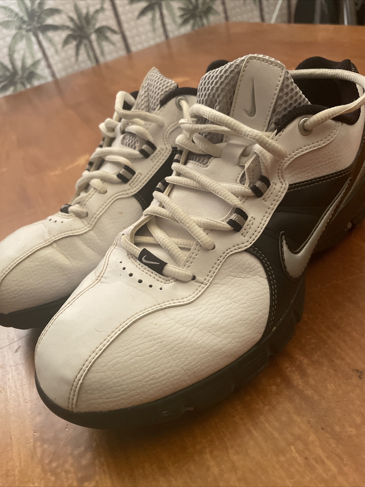 NIKE Power Channel TAC White Black LEATHER Golf Shoes 317682-102 Mens Size 8