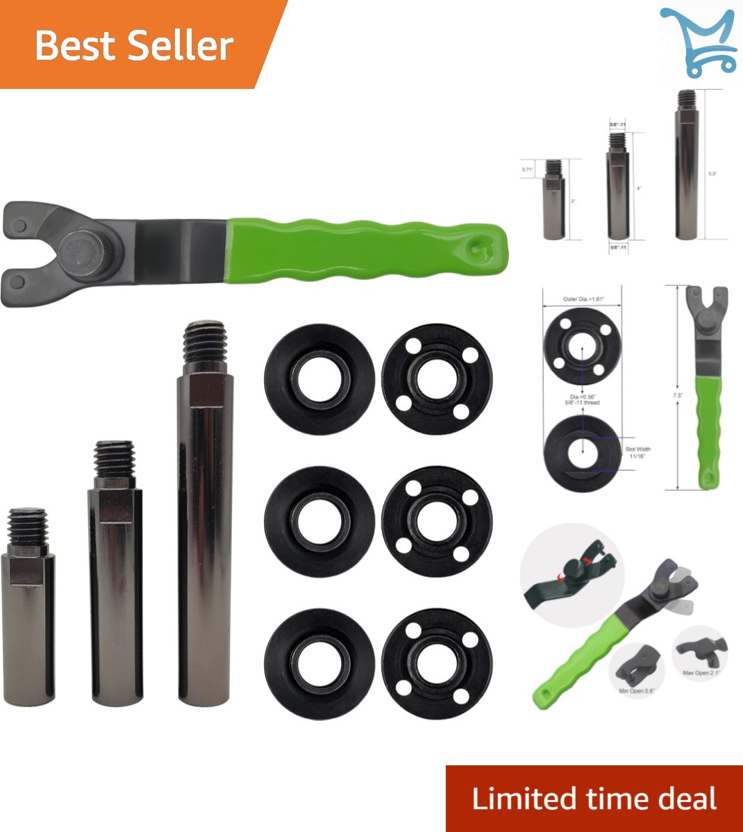 Angle Grinder Extension Shaft Alloy Steel Black 3-5.5 Inch for Polishing and ...