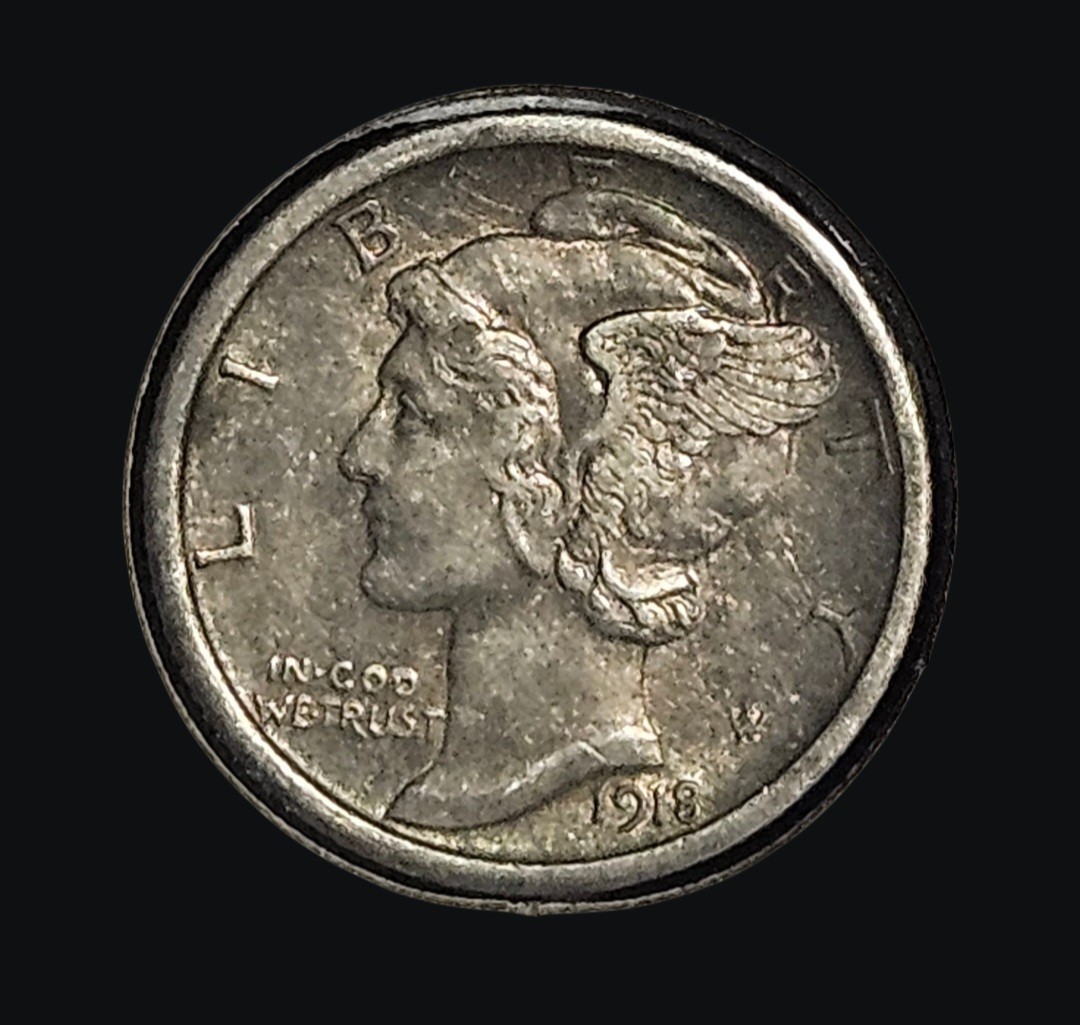 1918 10C Mercury Dime Uncirculated Reverse Scratch 90% Silver Coin