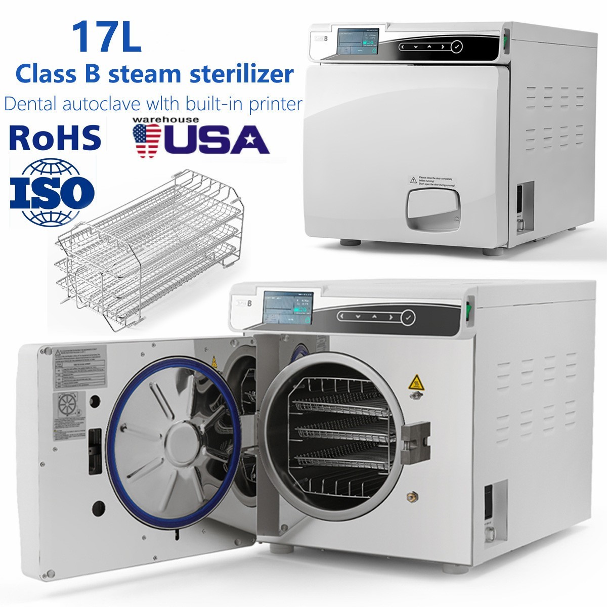 17L Dental Lab Autoclave Steam Sterilizer Class B Sterilization with Printer
