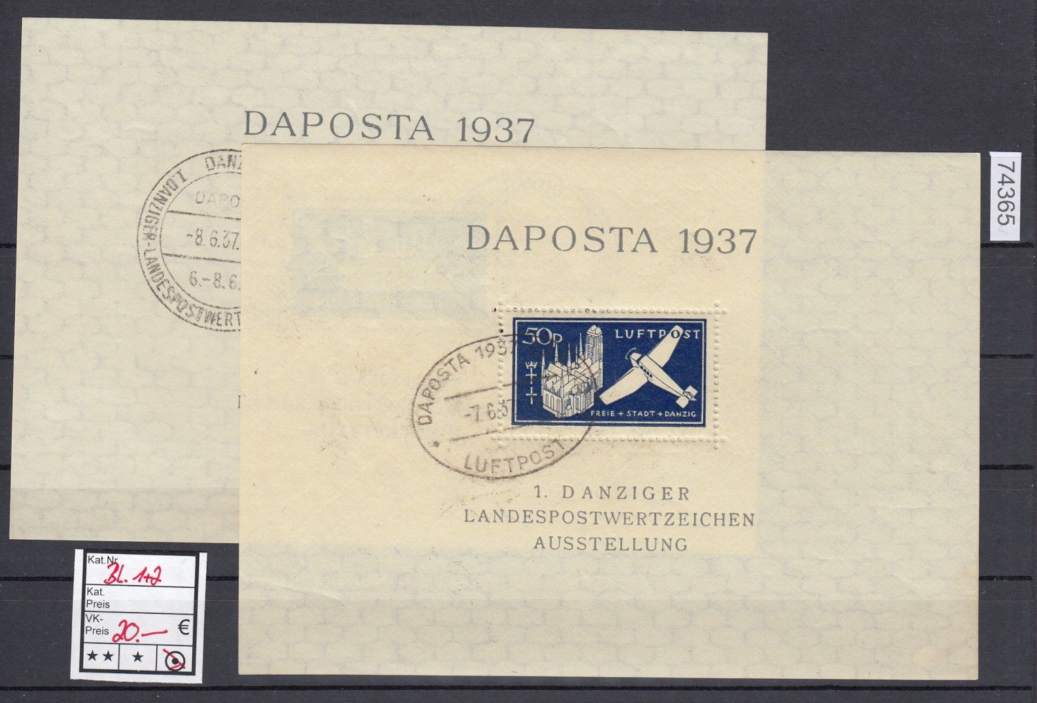 Danzig 1937 Mi.No. Block 1+2 stamped Daposta