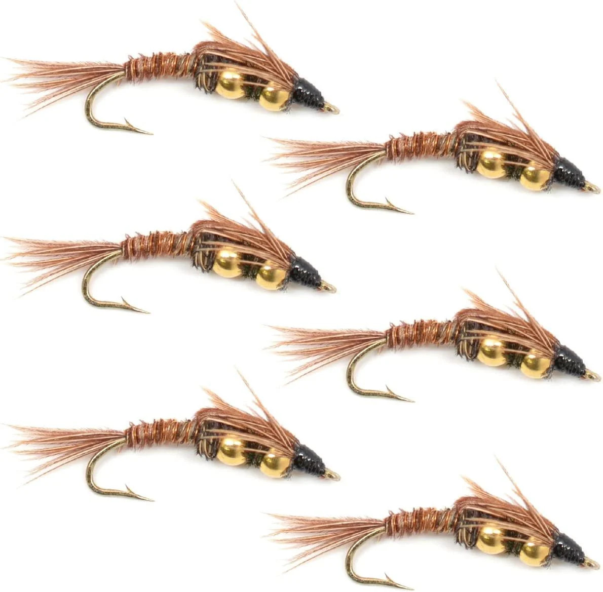 Double Bead Pheasant Tail Nymph Fly Fishing Flies - 6 Flies Hook Size 8
