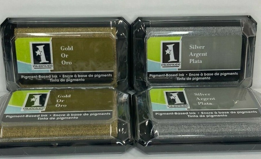 Inkadinkado Pigment Based Ink Stamp Pad Silver Gold 2 Each MUST be Heat Set