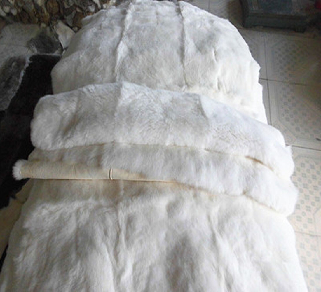 Real Rabbit Fur White Blanket & Real Fur Carpet Rug Throw Leather Fur Carpet US
