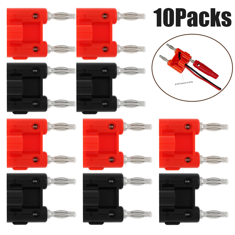 10PCS Dual Banana Plug Speaker Connectors Screw Type for Speaker Wires Black+Red