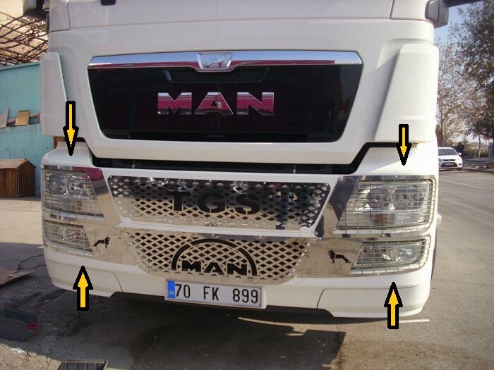 Man TGS Chrome Headlight + Fog Light Guard Frame Trim  4 pcs Stainless STEEL